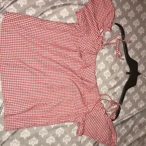 Red and white off the shoulder shirt
